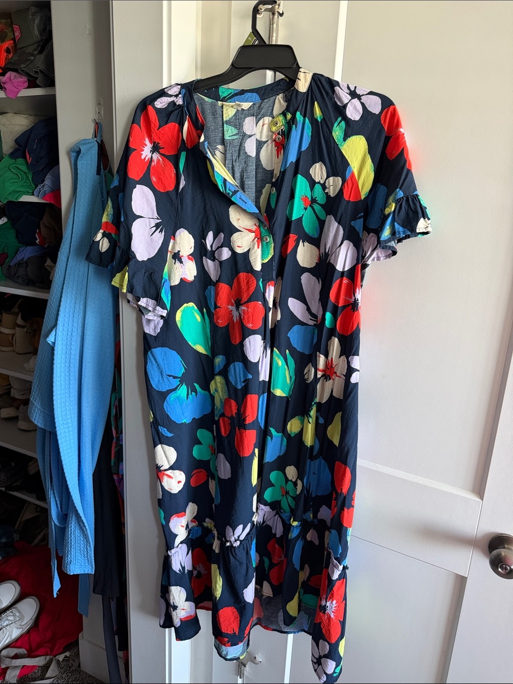 Terra & Sky Navy Floral Midi Dress with Red, Blue, Green & Cream Blooms